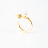 Yellow gold pushback hoop earrings with center pearl, 18k