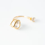 Yellow gold heart telephone earrings with white stone, 14k