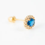 Yellow gold oval center color stone blue small earrings