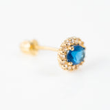 Yellow gold oval center color stone blue small earrings