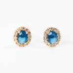 Yellow gold oval center color stone blue small earrings