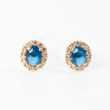 Yellow gold oval center color stone blue small earrings