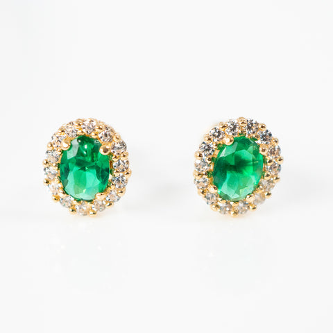 Yellow gold oval center color stone green small earrings