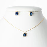 Set Emerald cut Sapphire Earrings and Pendant y/g 18k