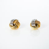 Fancy knot 2 tone earrings, 14k