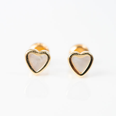 Yellow gold mother of pearl heart Earrings