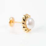 Yellow gold pearl 5mml braided bezel earrings