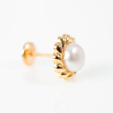 Yellow gold pearl 5mml braided bezel earrings