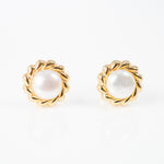 Yellow gold pearl 5mml braided bezel earrings