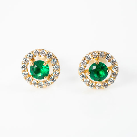 Yellow gold round cz with green stone, 14k