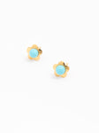 Flower Turquoise Earrings with Yellow Gold Mounting