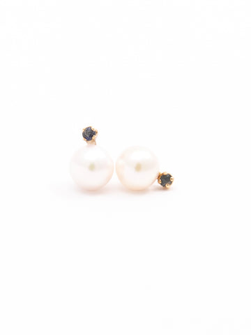 Classic Pearl Earrings With Sapphire On Top.