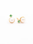 Baby Pearl Earrings With Emerald On Top