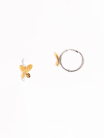 Hoop Earring White Gold With Yellow Gold Butterfly