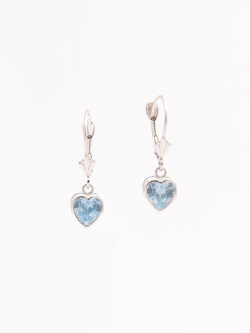 Hook Style Earring With Aquamarine Hearts