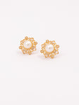 Carved Gold Earrings With Diamonds and Pearls