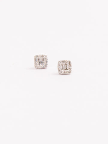 Square Diamond Baguettes Stud Earrings