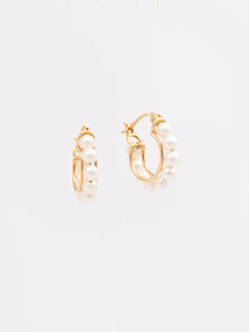 Medium Size Pearl Hoop Earrings