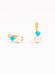 Classic Pearl With Turquoise On Top Hoop Earrings