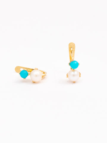 Classic Pearl With Turquoise On Top Hoop Earrings