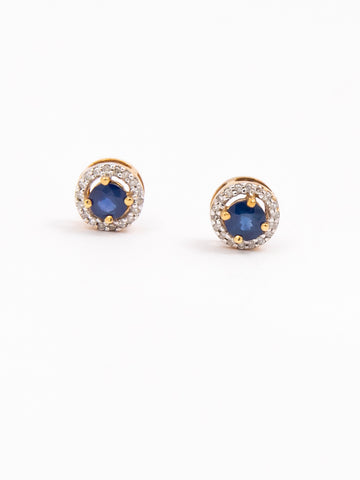 Sapphire Stone Earrings With Diamonds Around