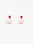 Hoop Pearl With Ruby On Top Earrings