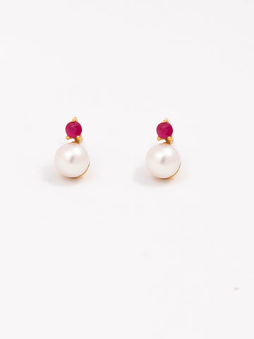 Hoop Pearl With Ruby On Top Earrings