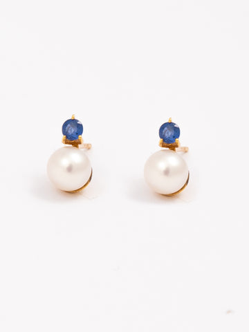 Hoop Pearl With Sapphire On Top Earrings