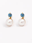 Hoop Pearl With Aquamarine On Top Earrings