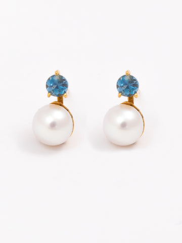 Hoop Pearl With Aquamarine On Top Earrings