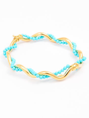 Stunner Yellow Gold Bangle With Swirl turquoise