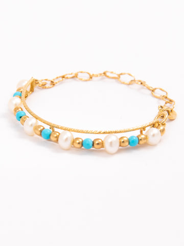 Half Turquoise Pearl Bangle