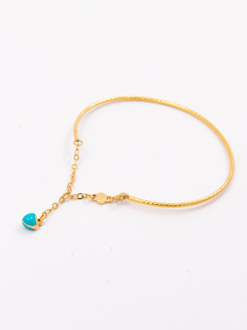 Yellow Gold With Blue Heart Charm Bangle