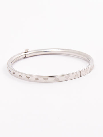 White Gold Engraved Hearts Bangle