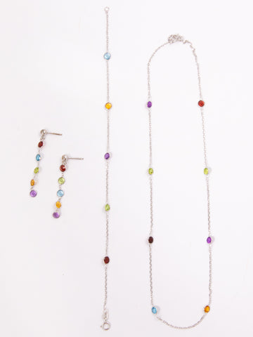 Color Stone Earrings Necklace Bracelet Set